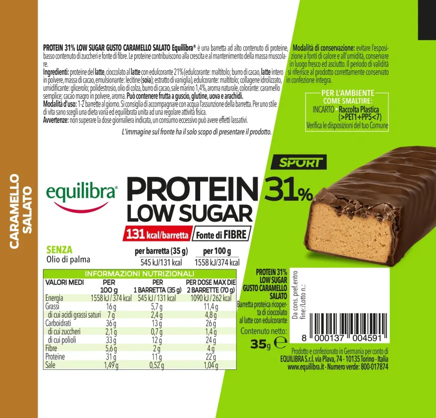 Equilibra Protein 31% Low Sugar Caramello Salato 1 Barretta Da 35g