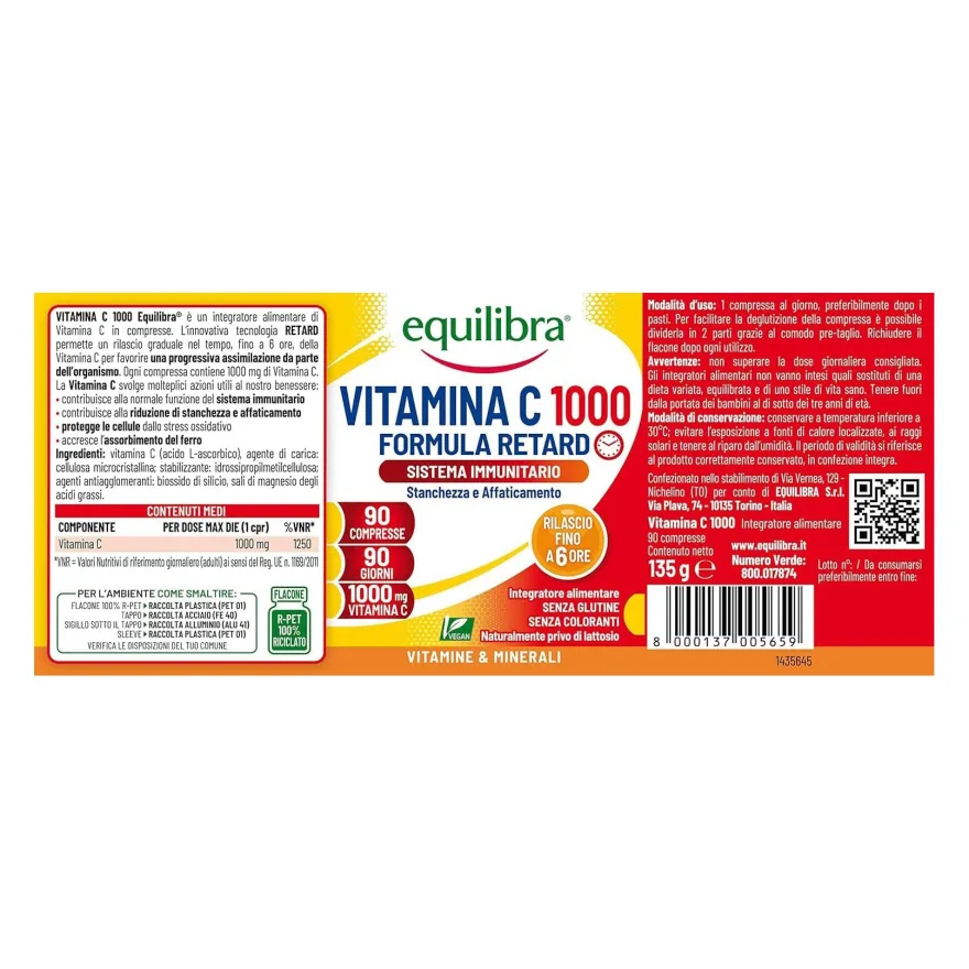 Equilibra Vitamina C 1000 Formula Retard Integratore 90 Compresse