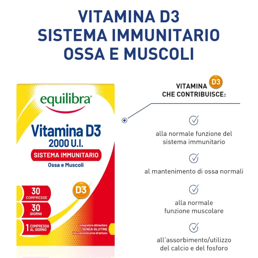 Equilibra Vitamina D3 2000ui Integratore Muscoli E Ossa 30 Compresse
