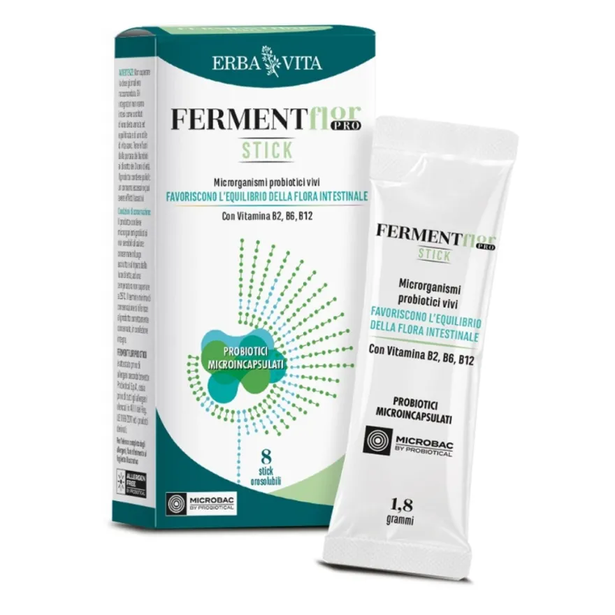 Erba Vita Fermentflor Pro Integratore Per Flora Batterica 8 Stick Orosolubili