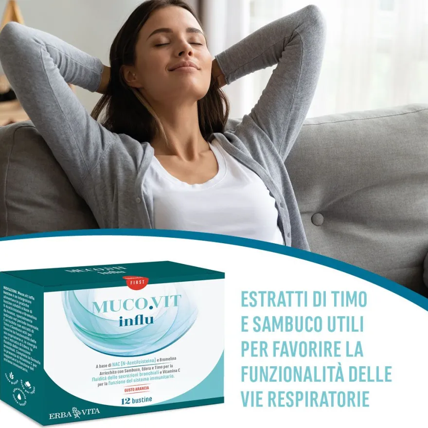 Erba Vita Mucovit Influ Integratore Tosse Grassa Gusto Arancia 12 Bustine