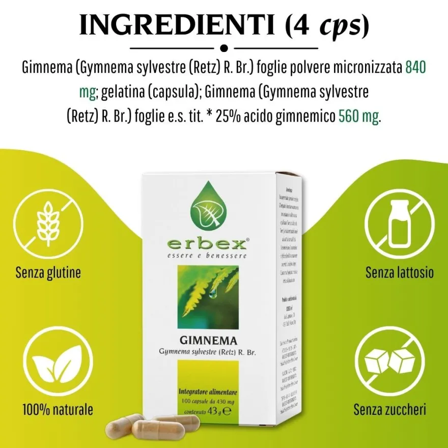 Erbex Gimnema 430mg 3 confezioni da 100 Capsule