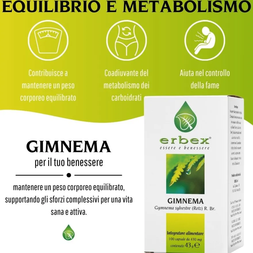 Erbex Gimnema 430mg 3 confezioni da 100 Capsule
