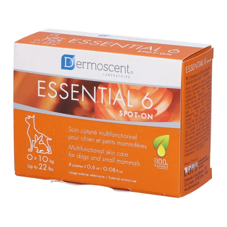 Essential 6 Spot On Cane 0-10kg Trattamento Cute E Pelo 4 Pipette