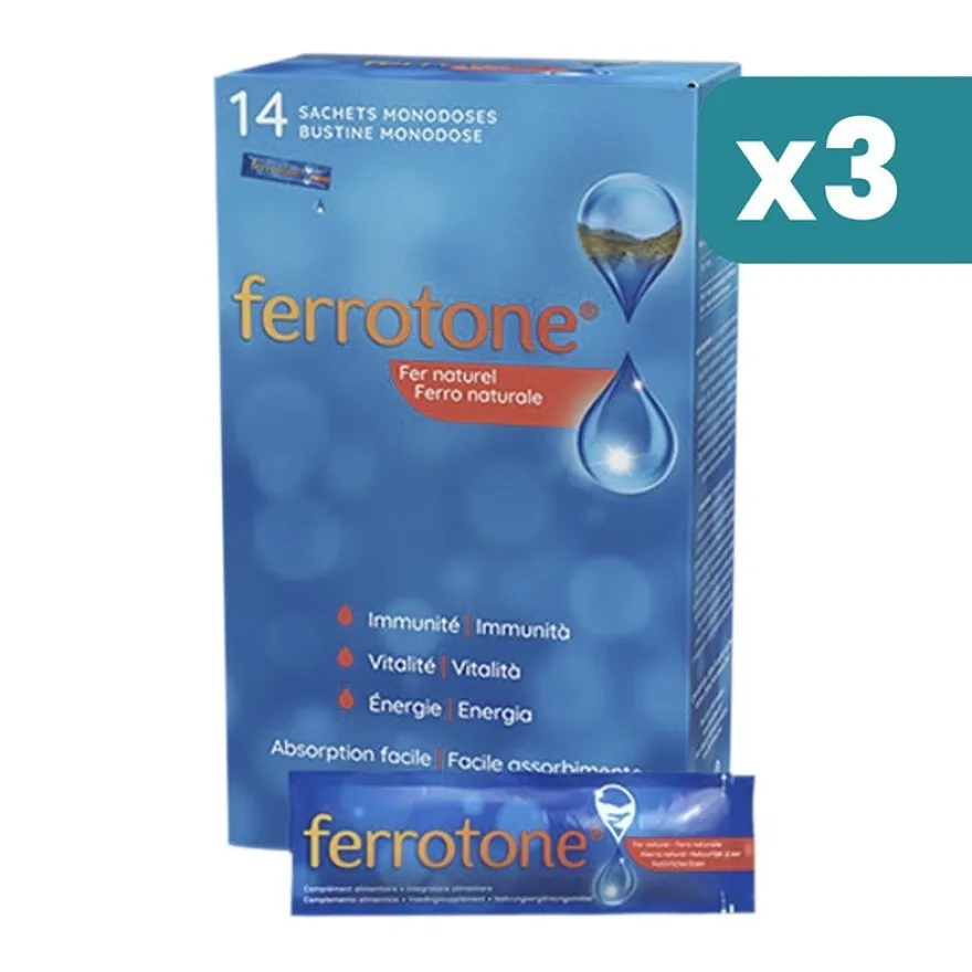 Ferrotone 20mg Integratore Ferro 3 confezioni da 14 Bustine