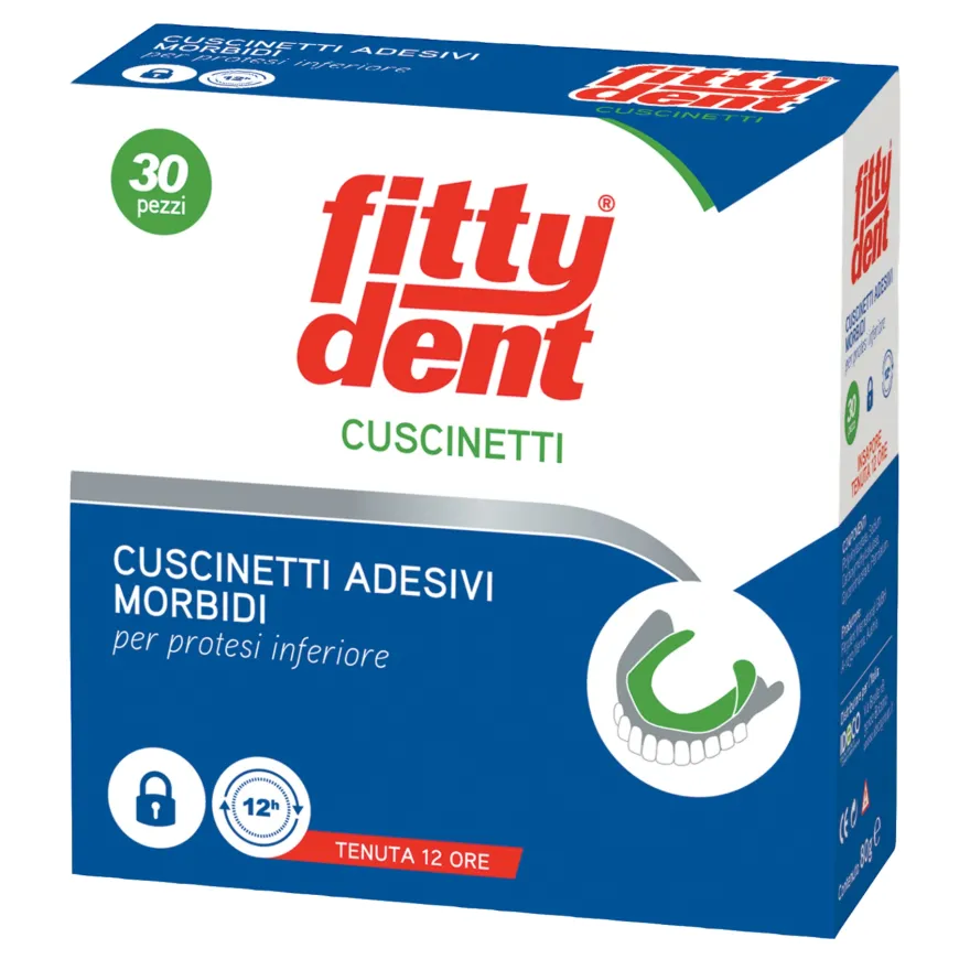 Fittydent Cuscinetto Adesivo Protesi Inferiore Tenuta Stabile 30 Pezzi