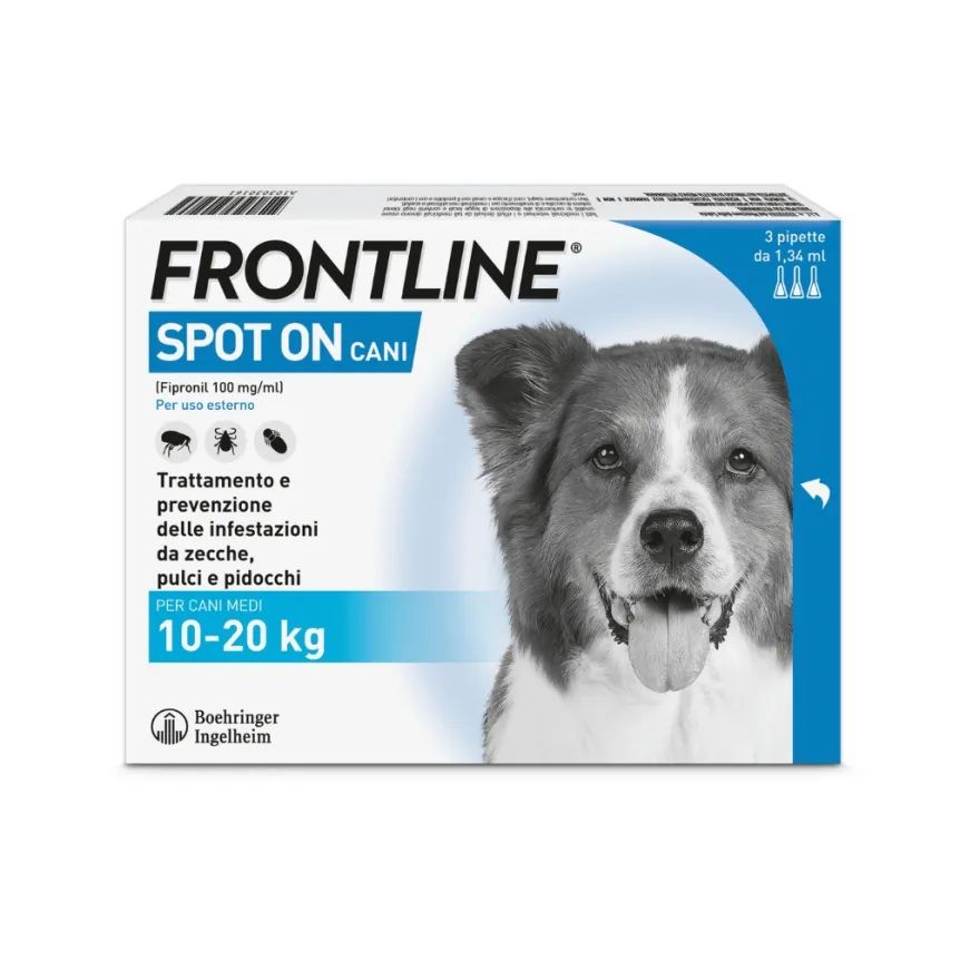 Frontline 134mg Spot-on Cani Antiparassitario Per Cani Da 10 A 20kg 3 Pipette