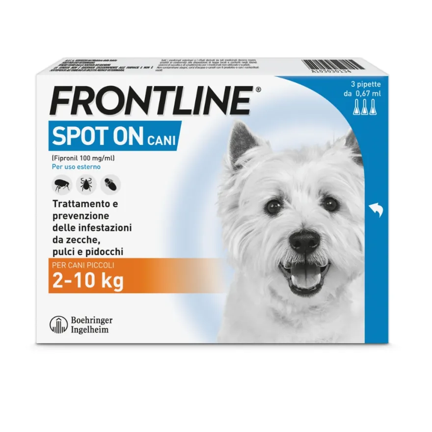 Frontline Spot-on Cani 2-10kg Antiparassitario Pulci E Zecche 3 Pipette