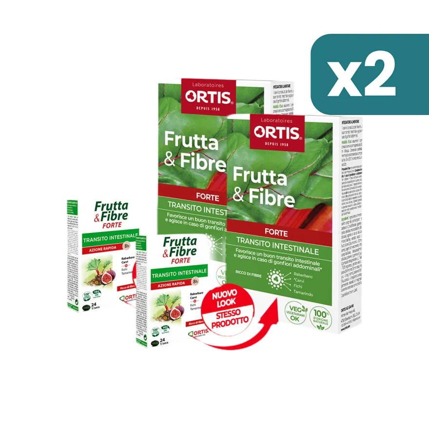 Frutta E Fibre Forte Azione Rapida Integratore Intestino 2 confezioni da 24 Compresse