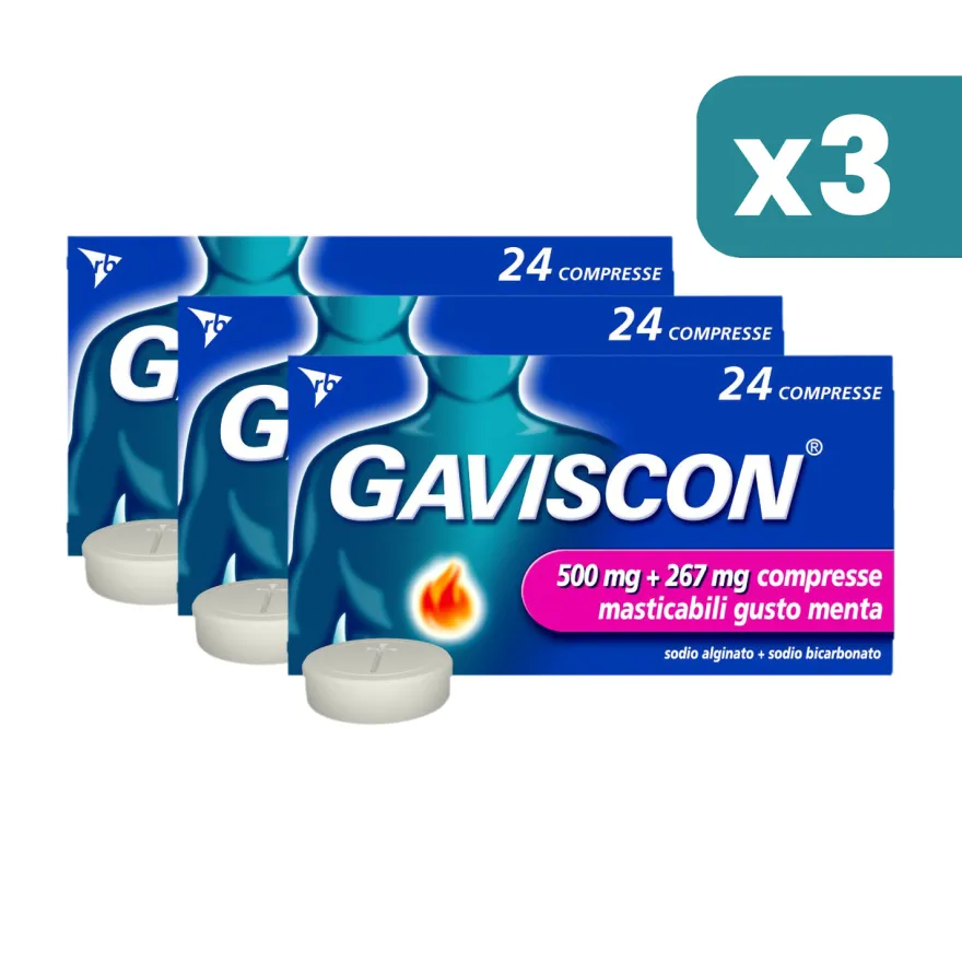 Gaviscon Antiacido 500mg+267mg 3 confezioni da 24 Compresse