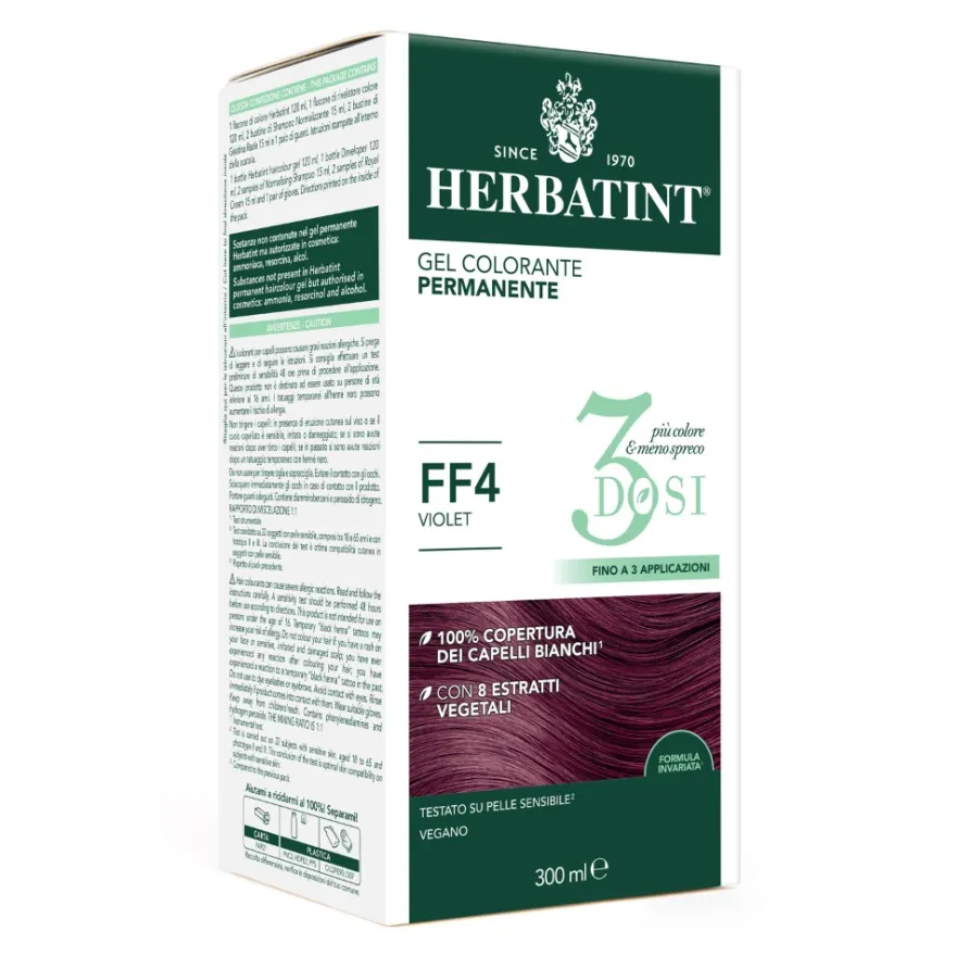 Herbatint Gel Colorante Permanente 3dosi Ff4 Violet Colorazione Permanente Per Capelli Senza Ammoniaca 300ml
