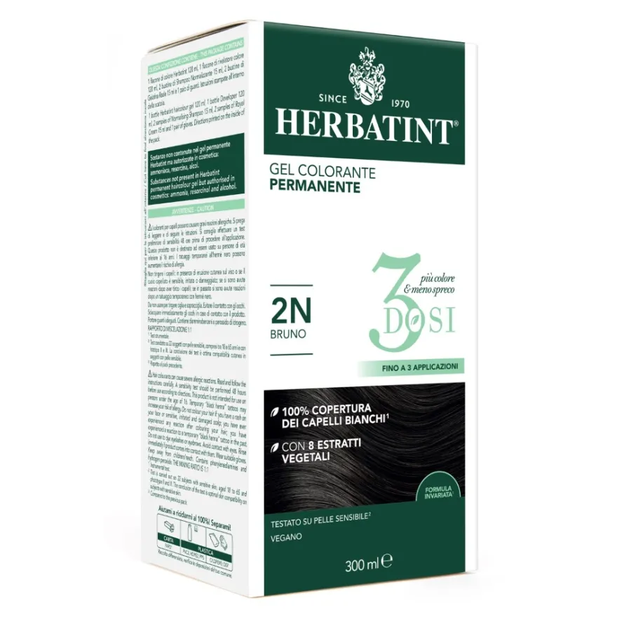 Herbatint Gel Colorante Permanente 3dosi 2n Bruno Tinta Permanente Capelli Senza Ammonia 300ml