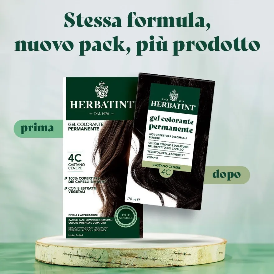Herbatint Gel Colorante Permanente 3dosi 4c Castano Cenere Colorazione Permanente Per Capelli Senza Ammoniaca 170ml