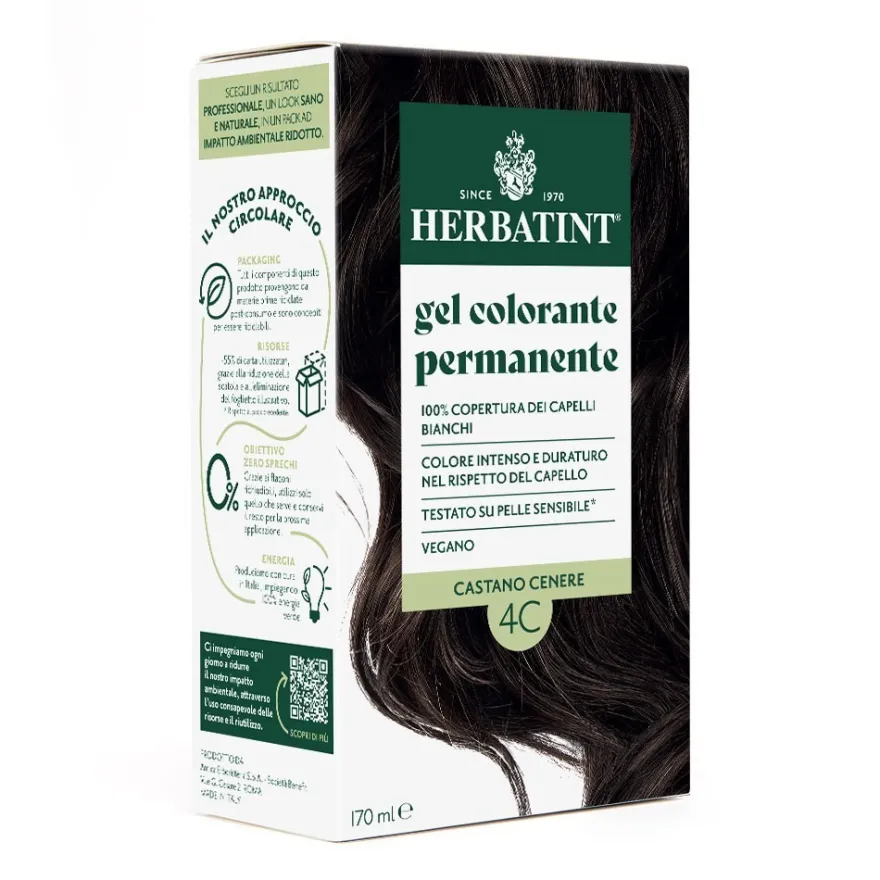 Herbatint Gel Colorante Permanente 3dosi 4c Castano Cenere Colorazione Permanente Per Capelli Senza Ammoniaca 170ml
