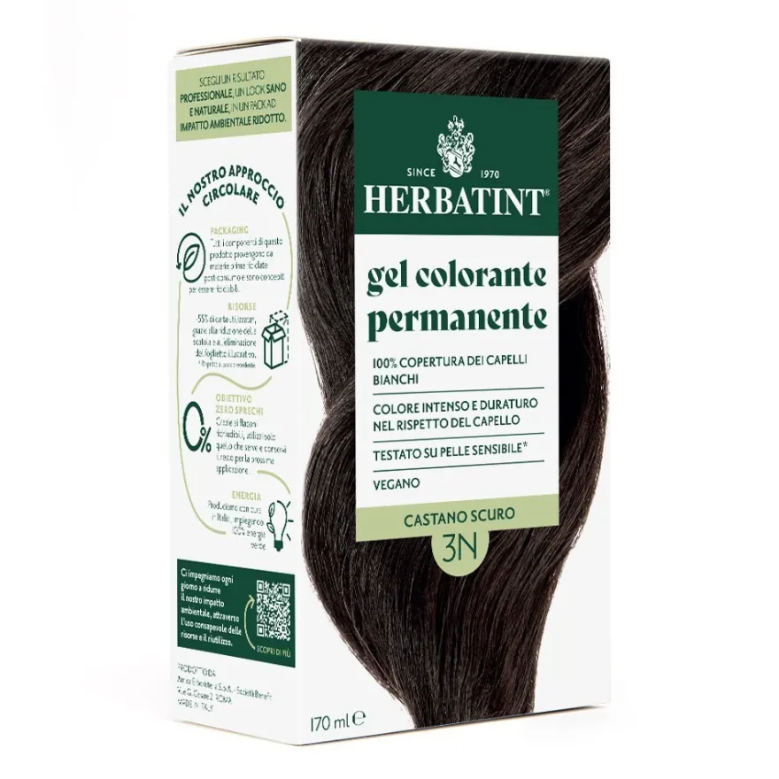 Herbatint Gel Colorante Permanente 3dosi 3n Castano Scuro Colorazione Permanente Per Capelli Senza Ammoniaca 170ml