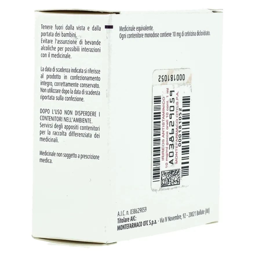 Irireos Antistaminico 10mg/ml Gocce Orali Soluzione Monodose Allergie Stagionali 10 Contenitori Monodose