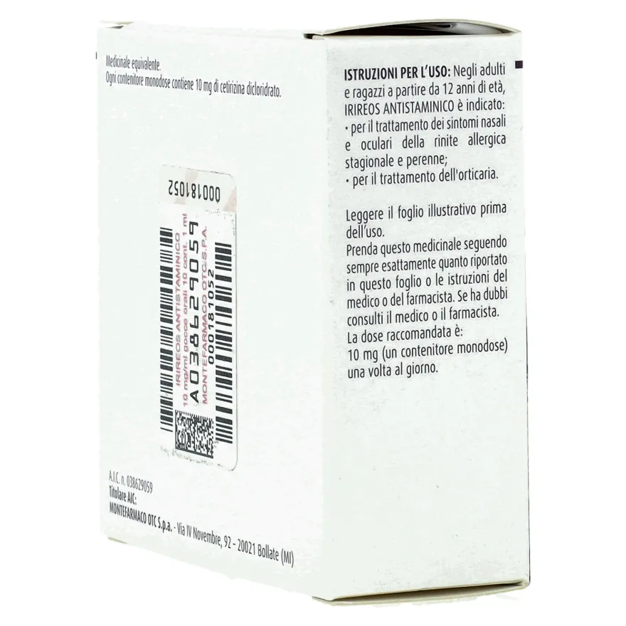Irireos Antistaminico 10mg/ml Gocce Orali Soluzione Monodose Allergie Stagionali 10 Contenitori Monodose