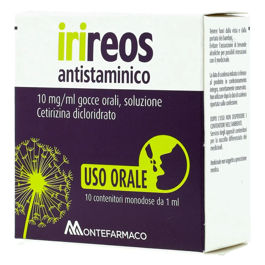 Irireos Antistaminico 10mg/ml Gocce Orali Soluzione Monodose Allergie Stagionali 10 Contenitori Monodose