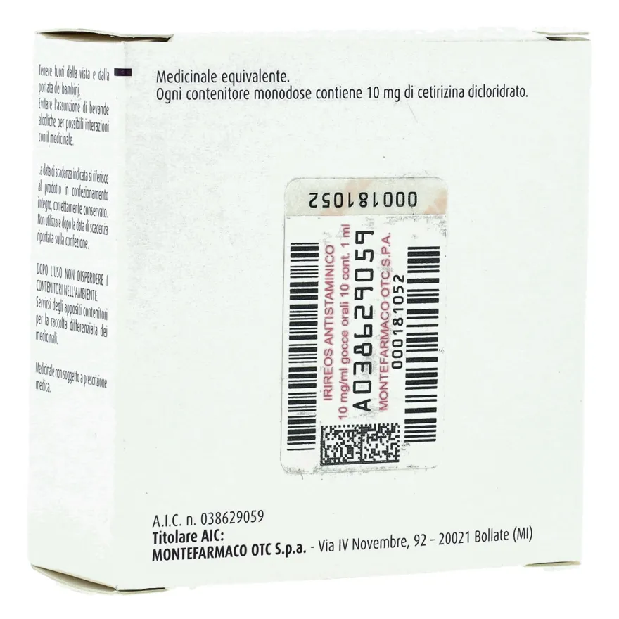 Irireos Antistaminico 10mg/ml Gocce Orali Soluzione Monodose Allergie Stagionali 10 Contenitori Monodose