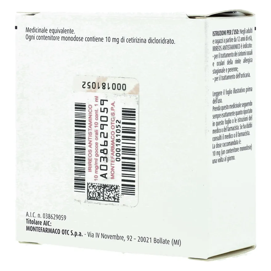 Irireos Antistaminico 10mg/ml Gocce Orali Soluzione Monodose Allergie Stagionali 10 Contenitori Monodose