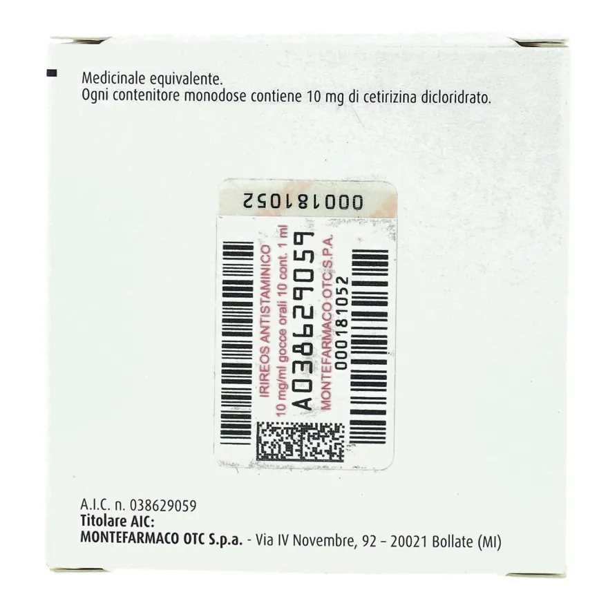 Irireos Antistaminico 10mg/ml Gocce Orali Soluzione Monodose Allergie Stagionali 10 Contenitori Monodose