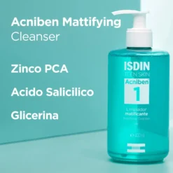 Isdin Acniben Mattifying Cleanser Detergente Gel Per La Detersione Della Pelle Grassa E/o Con Tendenza Acneica Di Viso E Corpo, Senza Seccare 400ml