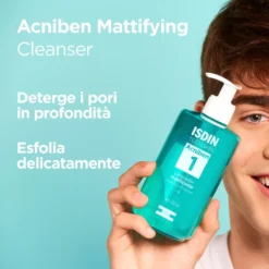 Isdin Acniben Mattifying Cleanser Detergente Gel Per La Detersione Della Pelle Grassa E/o Con Tendenza Acneica Di Viso E Corpo, Senza Seccare 400ml