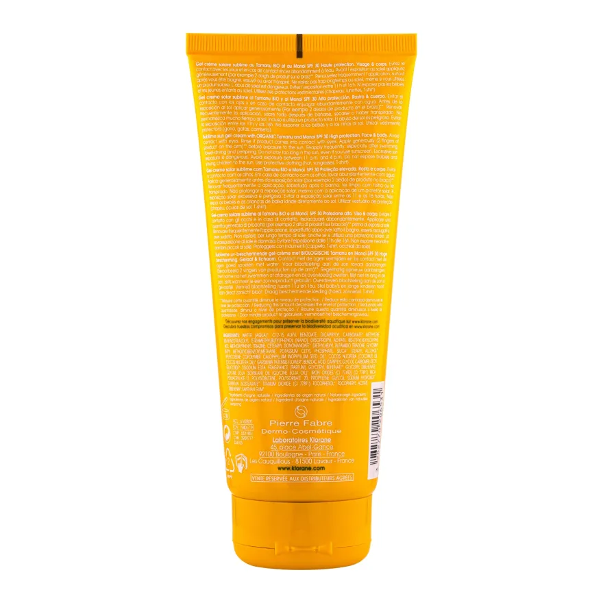 Klorane Gel-crema Solare Sublime Spf 30 Con Tamanu Bio E Monoï Protezione Solare Alta 200ml