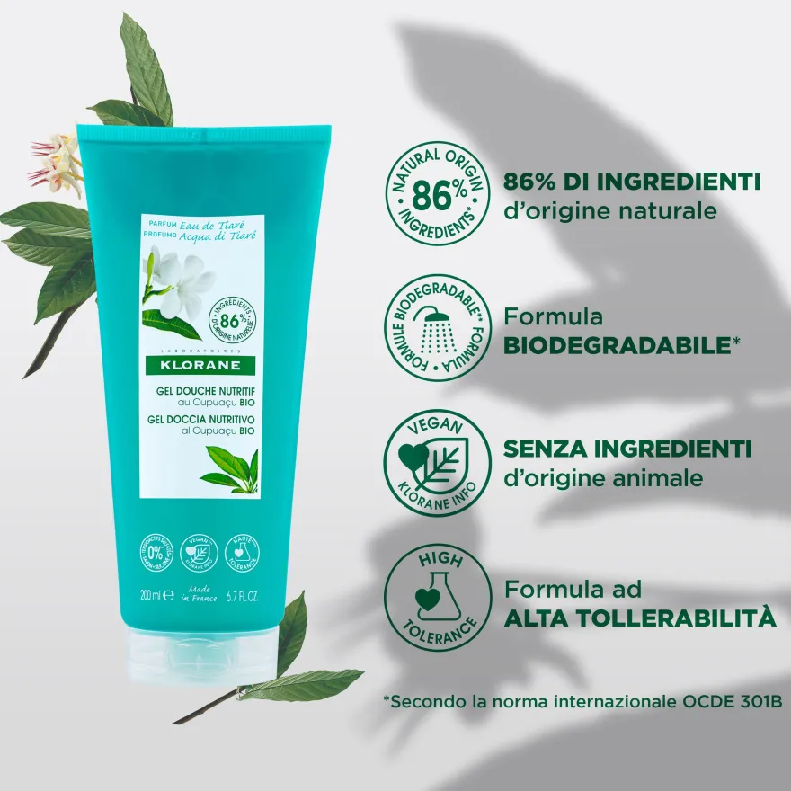 Klorane Gel Doccia Nutritivo Al Cupuaçu Bio Profumo Eau De Tiaré Tutti I Tipi Di Pelle 200ml