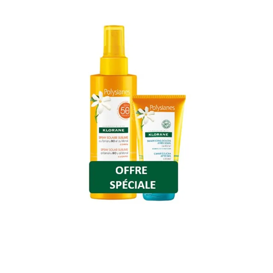 Klorane Kit Polysianes Spray Solare Tamanu Monoi Spf 50 200ml + Shampoo Doccia Doposole Monoi 75ml