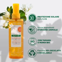 Klorane Olio Secco Solare Spf 30 Con Tamanu Bio E Monoi Protezione Solare Corpo E Capelli 200ml
