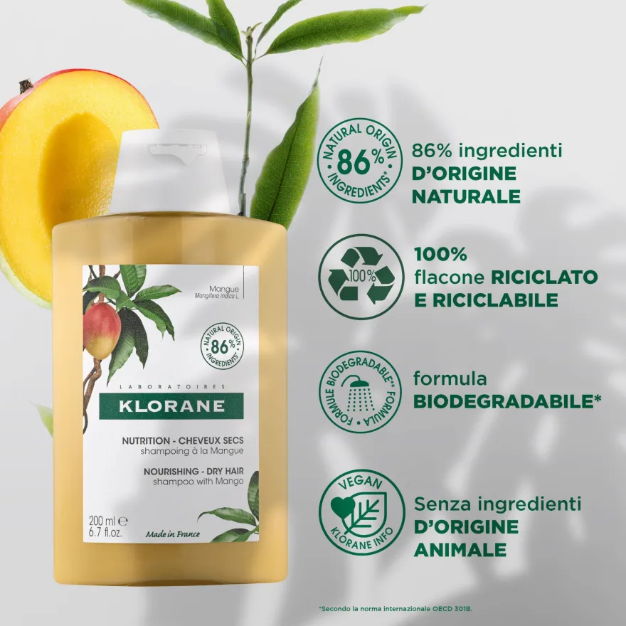 Klorane Shampoo Al Mango Capelli Secchi 200ml