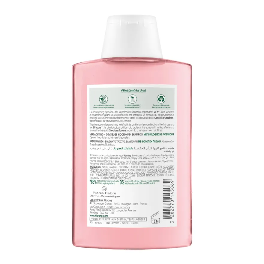 Klorane Shampoo Lenitivo E Protettivo Alla Peonia Bio Cuoio Capelluto Sensibile 200ml