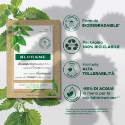 Klorane Shampoo Maschera 2 In 1 Polvere All'ortica Bio E All'argilla Cuoio Capelluto Grasso, Purificante 24g