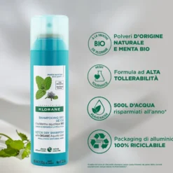 Klorane Shampoo Secco Detox Alla Menta Acquatica Bio Detox, Capelli Purificati 150ml