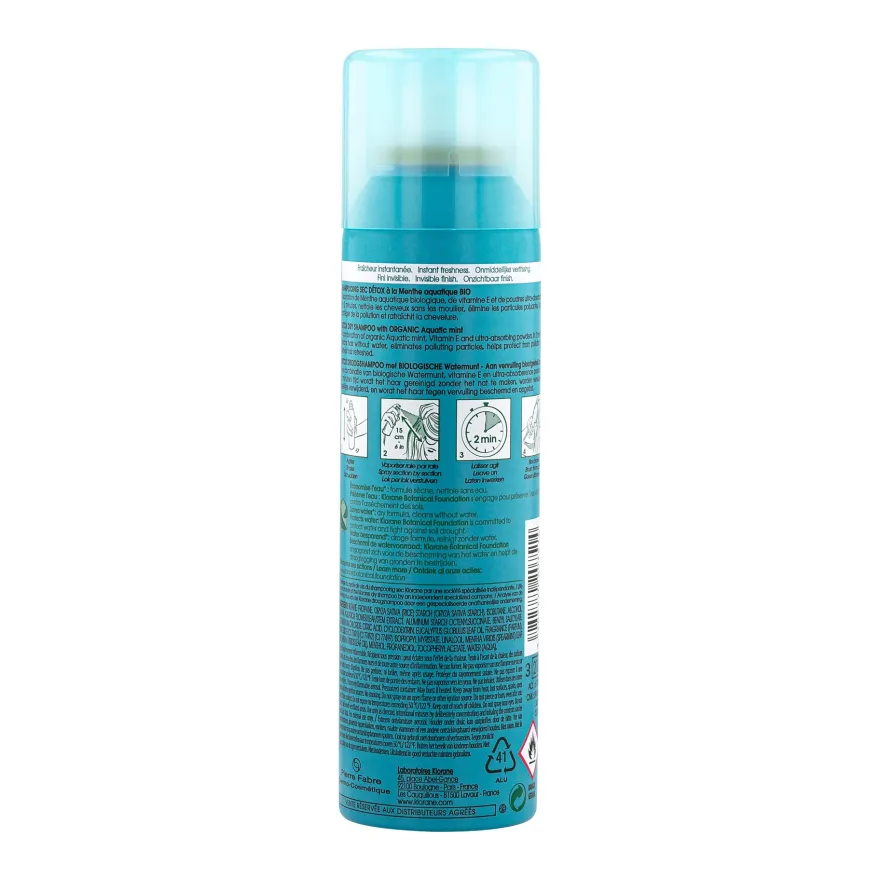 Klorane Shampoo Secco Detox Alla Menta Acquatica Bio Detox, Capelli Purificati 150ml