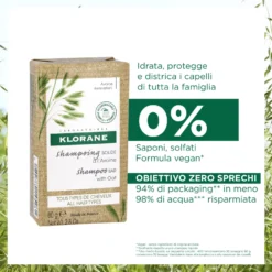 Klorane Shampoo Solido All'avena Tutti I Tipi Di Capelli 80g