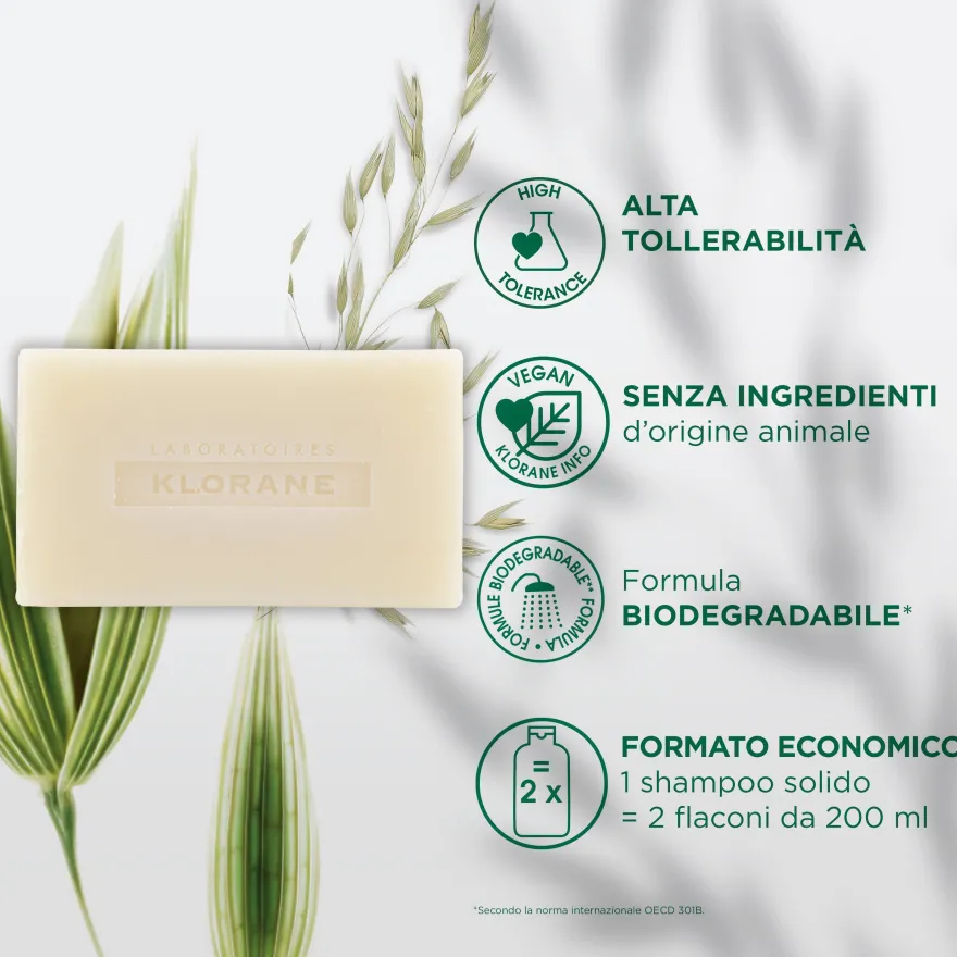 Klorane Shampoo Solido All'avena Tutti I Tipi Di Capelli 80g