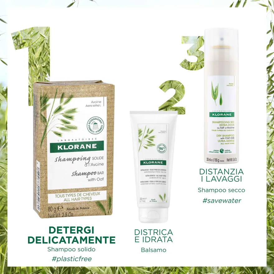 Klorane Shampoo Solido All'avena Tutti I Tipi Di Capelli 80g