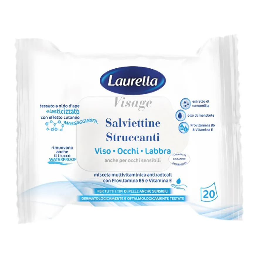 Laurella Salviettina Struccante Viso Occhi Labbra 20 Pezzi
