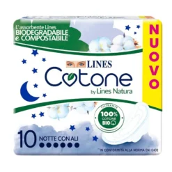 Lines Cotone Bio Assorbenti Ultra Notte Con Ali 10 Pezzi