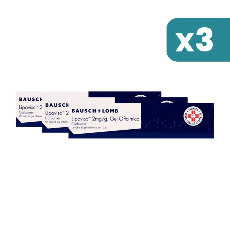 Lipovisc 2mg/g Gel Oftalmico Trattamento Occhi Secchi 3 confezioni da 10g