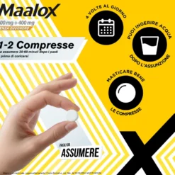 Maalox 400+400mg Contro Acidità Di Stomaco Occasionale Senza Zucchero 30 Compresse
