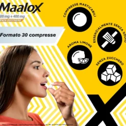 Maalox 400+400mg Contro Acidità Di Stomaco Occasionale Senza Zucchero 30 Compresse