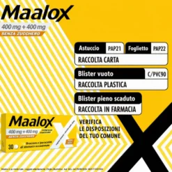 Maalox 400+400mg Contro Acidità Di Stomaco Occasionale Senza Zucchero 30 Compresse