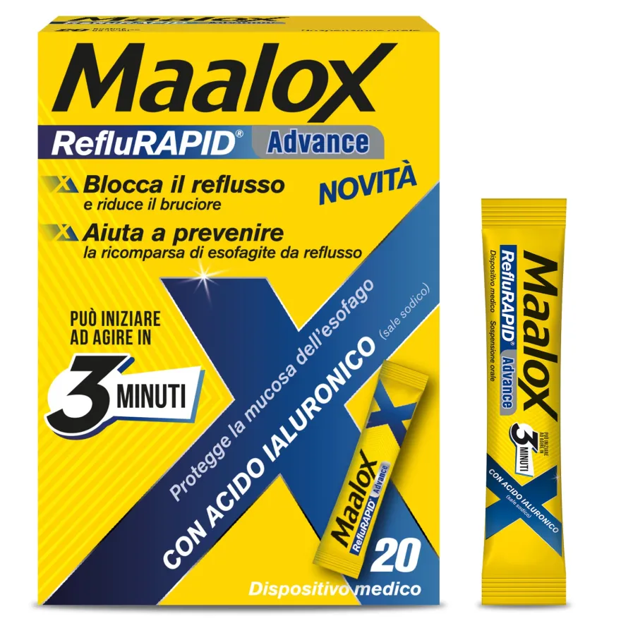 Maalox Reflurapid Advance Antiacido Reflusso Gastroesofageo E Bruciore Di Stomaco 20 Bustine