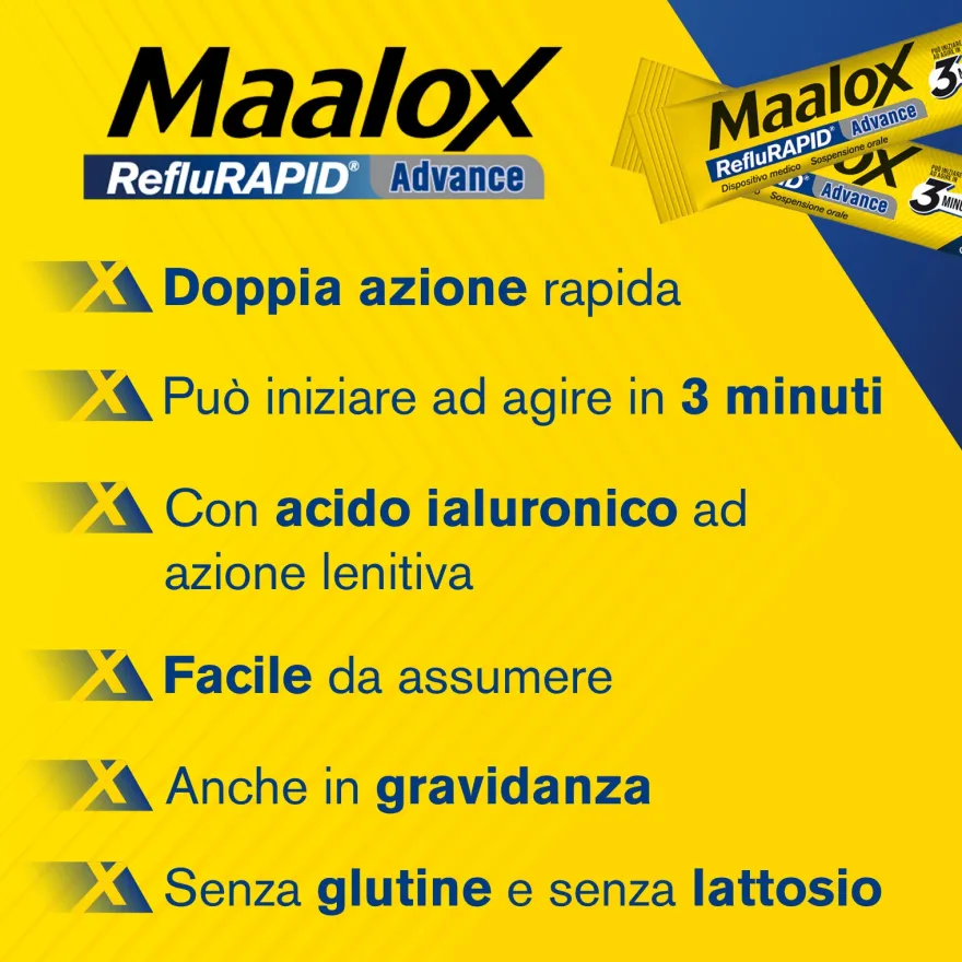 Maalox Reflurapid Advance Antiacido Reflusso Gastroesofageo E Bruciore Di Stomaco 20 Bustine