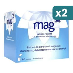 Mag 2 Magnesio Pidolato Aroma Limone 2 confezioni da 40 Bustine
