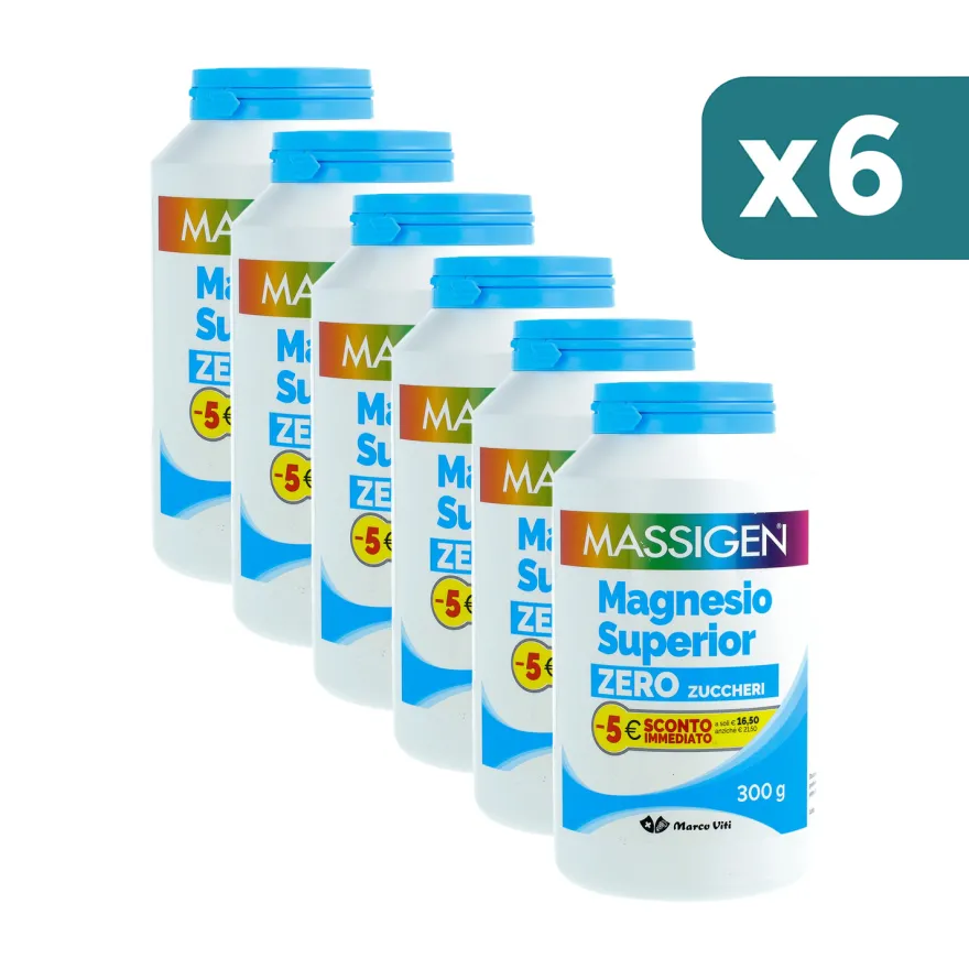 Massigen Magnesio Superior Zero Zuccheri Integratore Magnesio 300g (multipack x6)