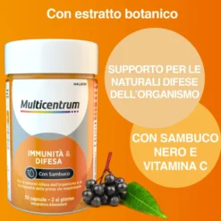 Multicentrum Immunità & Difesa Con Sambuco Integratore Alimentare Vitamina C Difese Immunitarie 30 Compresse
